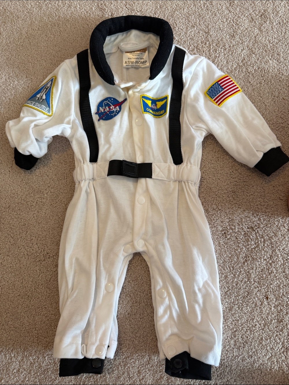 9 month old Astronaut One-Piece Romper - White NASA Patch Design